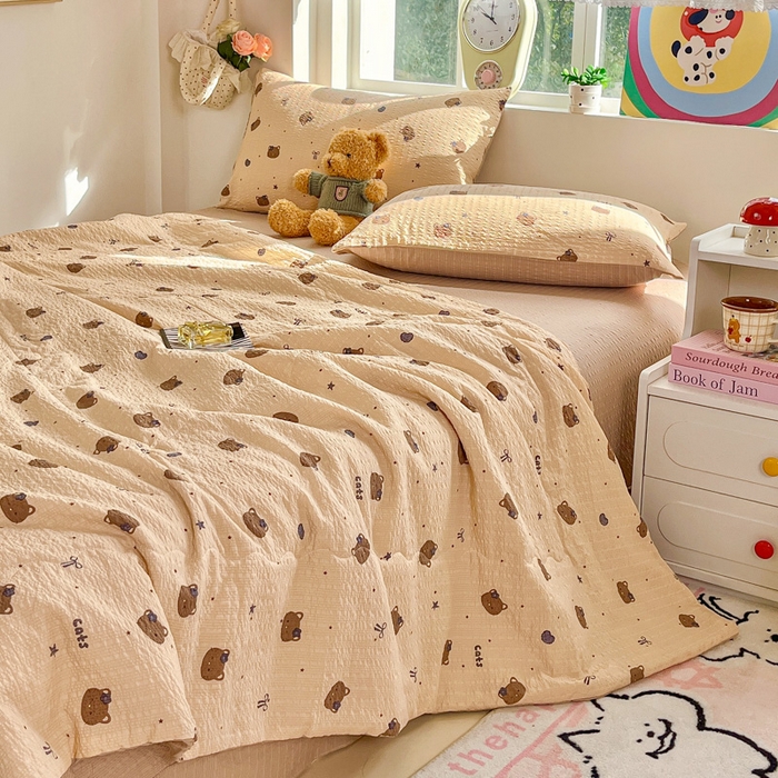 91家纺网 家纺一手货源 找家纺 利禾家纺 2026春夏新款泡芙纱简约夏被四件套夏凉被空调被 曲奇猫-简约