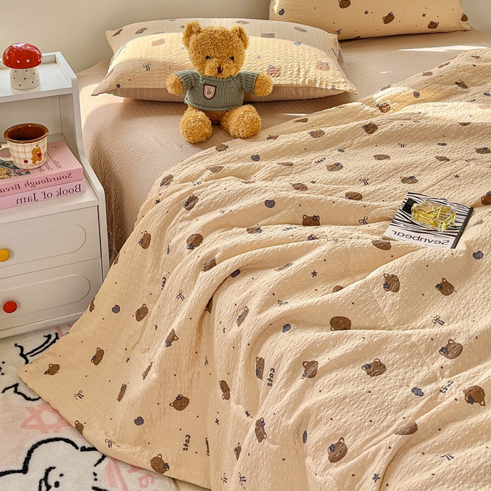 91家纺网 家纺一手货源 找家纺 利禾家纺 2026春夏新款泡芙纱简约夏被四件套夏凉被空调被 曲奇猫-简约