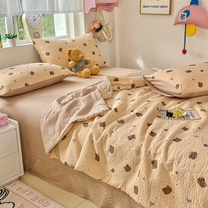 91家纺网 家纺一手货源 找家纺 利禾家纺 2026春夏新款泡芙纱简约夏被四件套夏凉被空调被 曲奇猫-简约