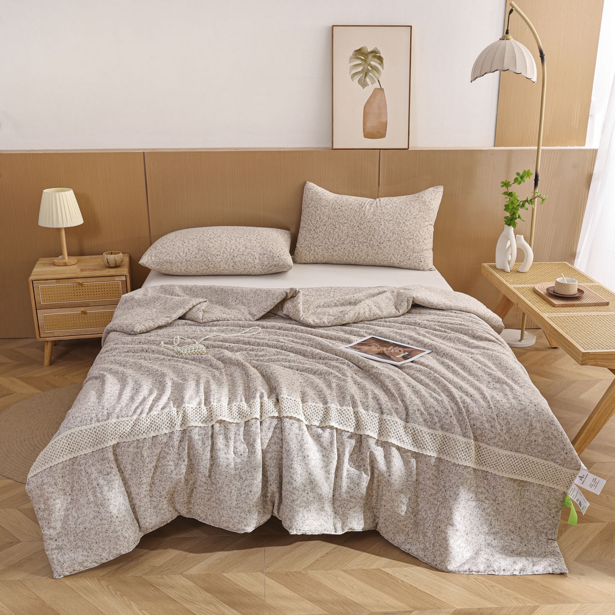 91家纺网 家纺一手货源 找家纺 尊妙被业 2026新款全棉双层纱蚕蛹蛋白抗菌夏被被子被芯 细枝漫野