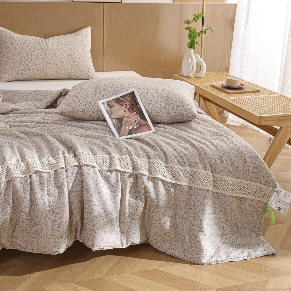 91家纺网 家纺一手货源 找家纺 尊妙被业 2026新款全棉双层纱蚕蛹蛋白抗菌夏被被子被芯 细枝漫野