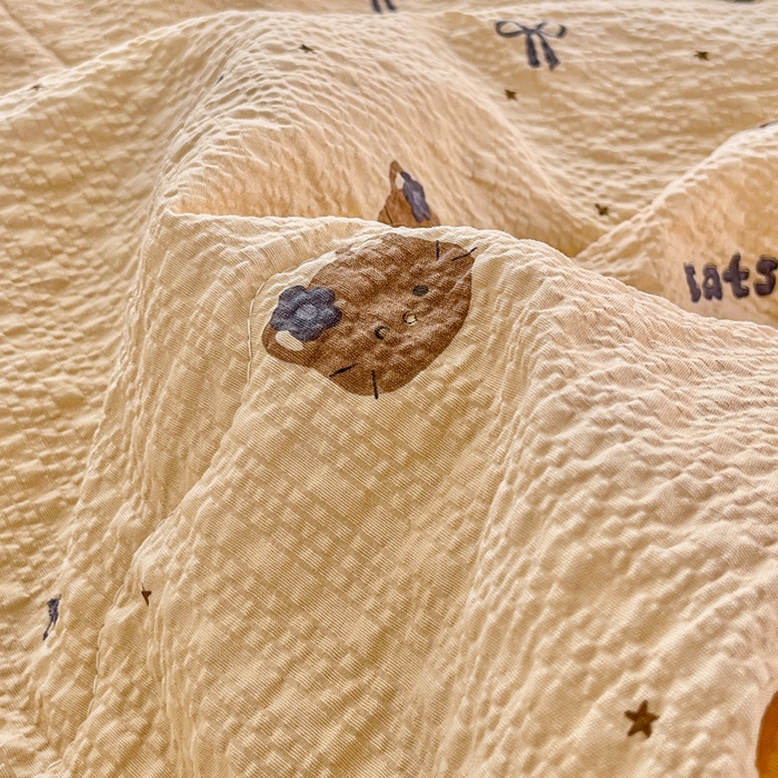 91家纺网 家纺一手货源 找家纺 利禾家纺 2026春夏新款泡芙纱简约夏被四件套夏凉被空调被 曲奇猫-简约