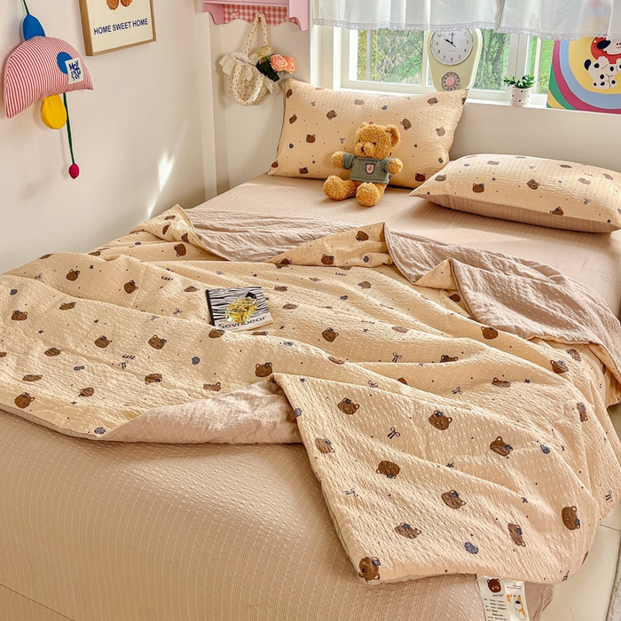 91家纺网 家纺一手货源 找家纺 利禾家纺 2026春夏新款泡芙纱简约夏被四件套夏凉被空调被 曲奇猫-简约