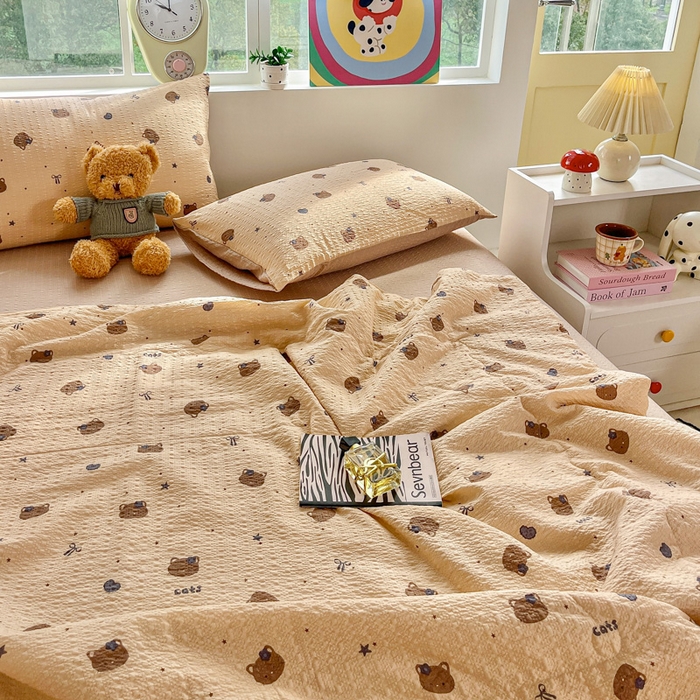 91家纺网 家纺一手货源 找家纺 利禾家纺 2026春夏新款泡芙纱简约夏被四件套夏凉被空调被 曲奇猫-简约