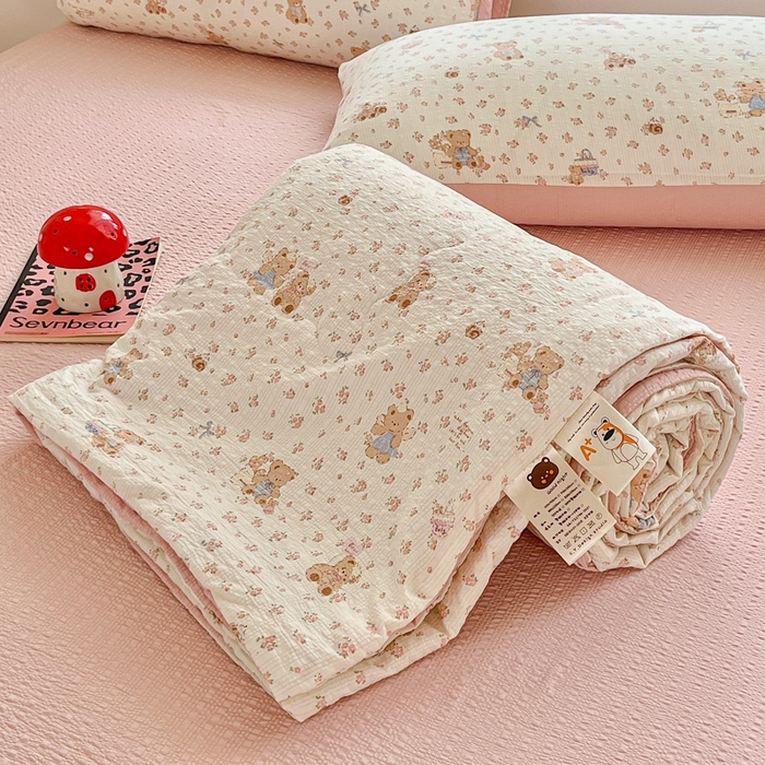 利禾家纺 2026春夏新款泡芙纱简约夏被四件套夏凉被空调被 生日熊-简约