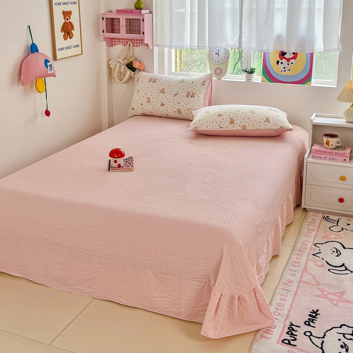 91家纺网 家纺一手货源 找家纺 利禾家纺 2026春夏新款泡芙纱简约夏被四件套夏凉被空调被 生日熊-简约