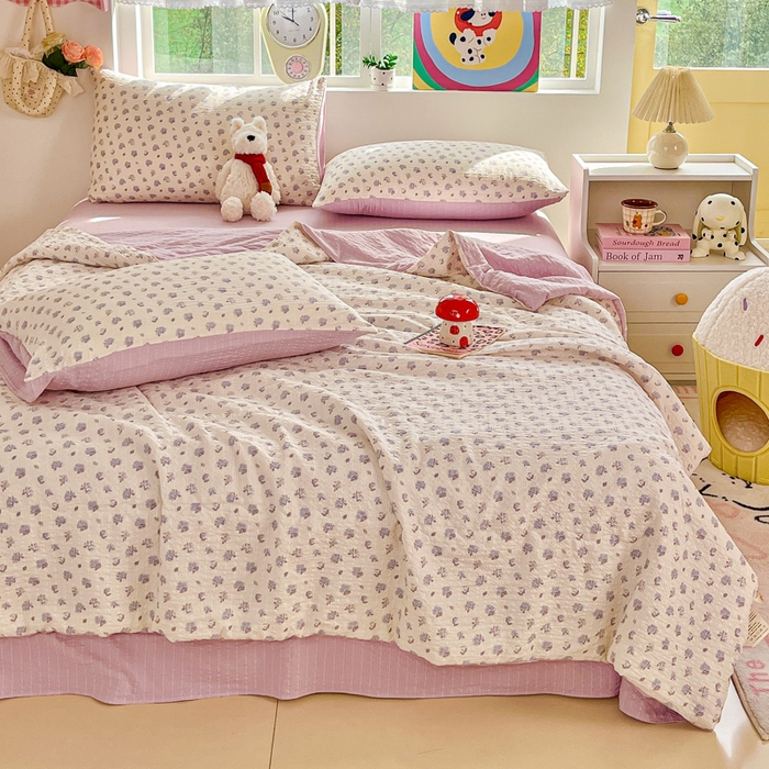 91家纺网 家纺一手货源 找家纺 利禾家纺 2026春夏新款泡芙纱简约夏被四件套夏凉被空调被 香雪-简约