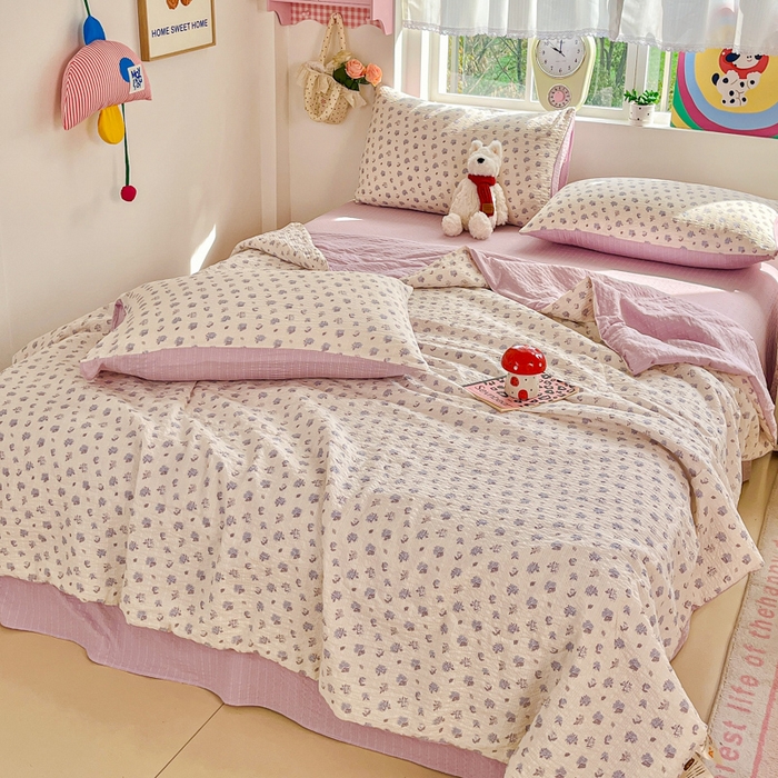 91家纺网 家纺一手货源 找家纺 利禾家纺 2026春夏新款泡芙纱简约夏被四件套夏凉被空调被 香雪-简约