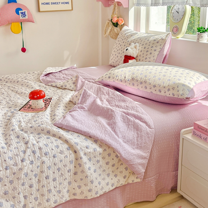 91家纺网 家纺一手货源 找家纺 利禾家纺 2026春夏新款泡芙纱简约夏被四件套夏凉被空调被 香雪-简约