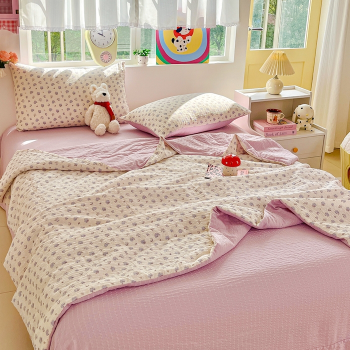 91家纺网 家纺一手货源 找家纺 利禾家纺 2026春夏新款泡芙纱简约夏被四件套夏凉被空调被 香雪-简约