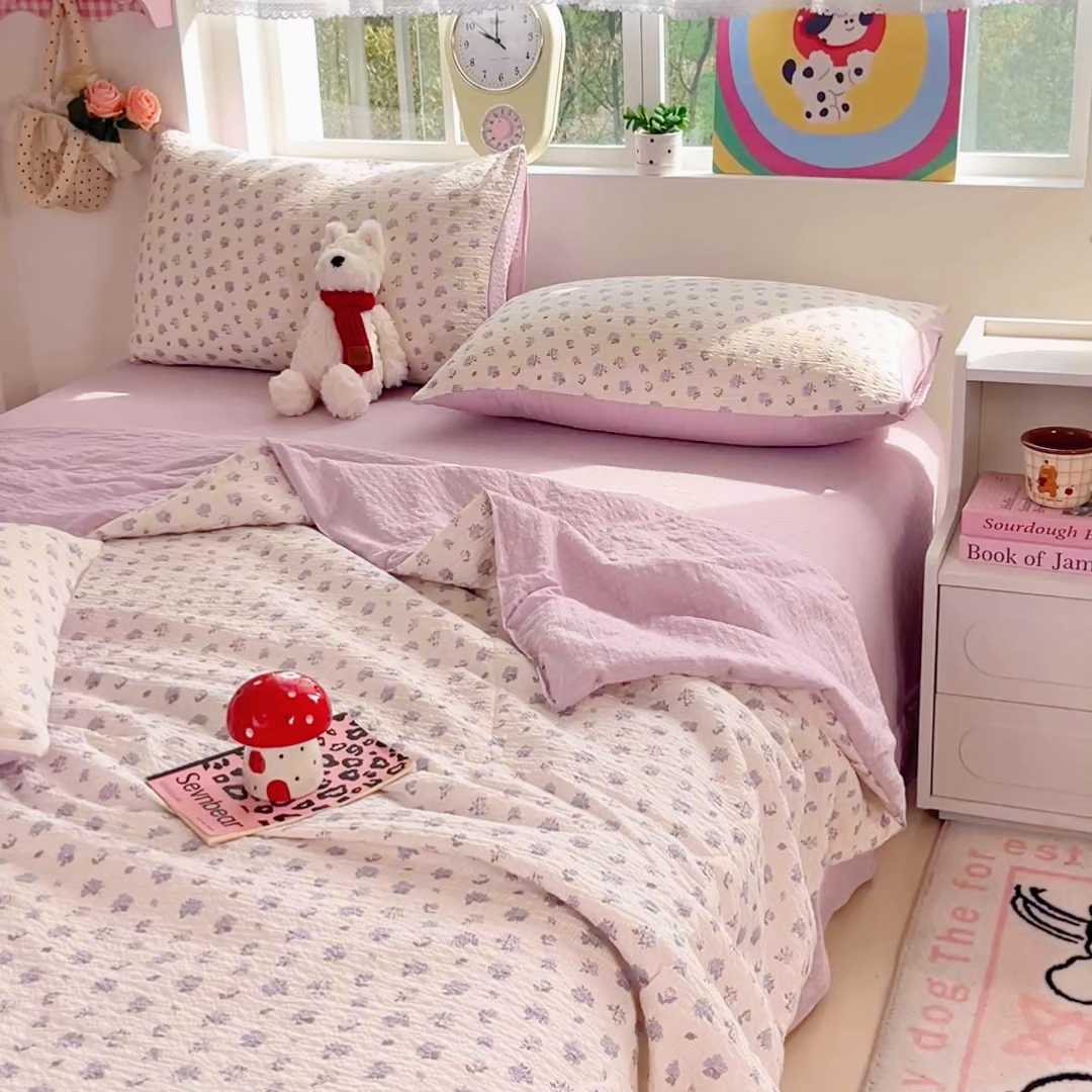 91家纺网 家纺一手货源 找家纺 利禾家纺 2026春夏新款泡芙纱简约夏被四件套夏凉被空调被 香雪-简约