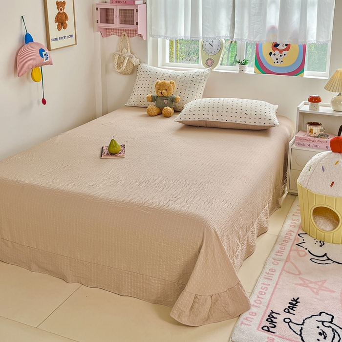 91家纺网 家纺一手货源 找家纺 利禾家纺 2026春夏新款泡芙纱简约夏被四件套夏凉被空调被 心心相印-简约