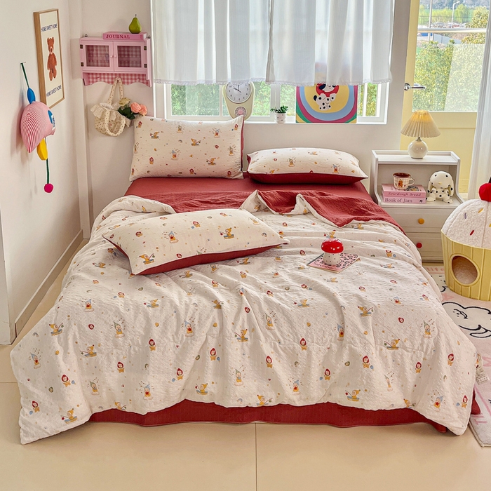 91家纺网 家纺一手货源 找家纺 利禾家纺 2026春夏新款泡芙纱简约夏被四件套夏凉被空调被 星星人-简约