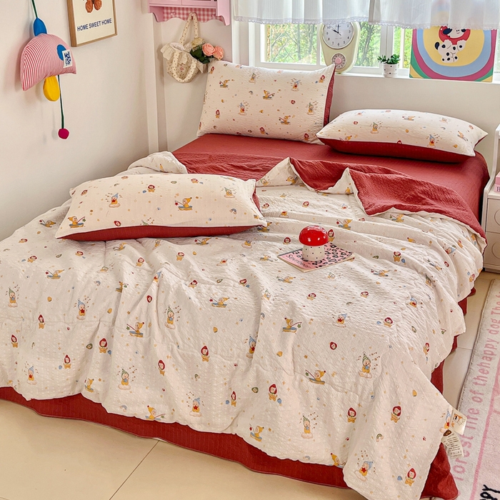 91家纺网 家纺一手货源 找家纺 利禾家纺 2026春夏新款泡芙纱简约夏被四件套夏凉被空调被 星星人-简约