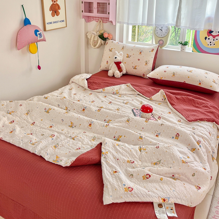 91家纺网 家纺一手货源 找家纺 利禾家纺 2026春夏新款泡芙纱简约夏被四件套夏凉被空调被 星星人-简约