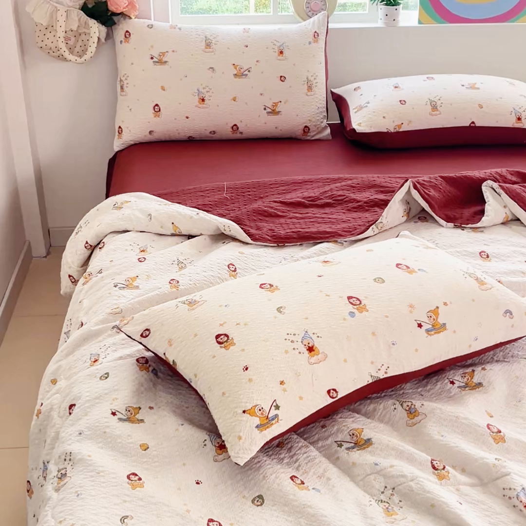 91家纺网 家纺一手货源 找家纺 利禾家纺 2026春夏新款泡芙纱简约夏被四件套夏凉被空调被 星星人-简约