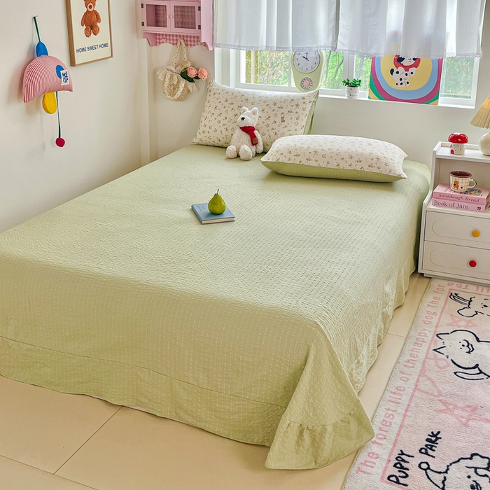 91家纺网 家纺一手货源 找家纺 利禾家纺 2026春夏新款泡芙纱简约夏被四件套夏凉被空调被 叶初开-简约