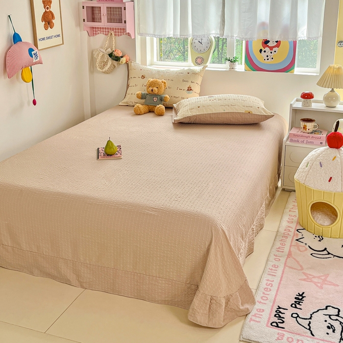 91家纺网 家纺一手货源 找家纺 利禾家纺 2026春夏新款泡芙纱简约夏被四件套夏凉被空调被 英文熊-简约