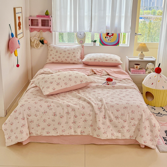 91家纺网 家纺一手货源 找家纺 利禾家纺 2026春夏新款泡芙纱简约夏被四件套夏凉被空调被 月光-简约