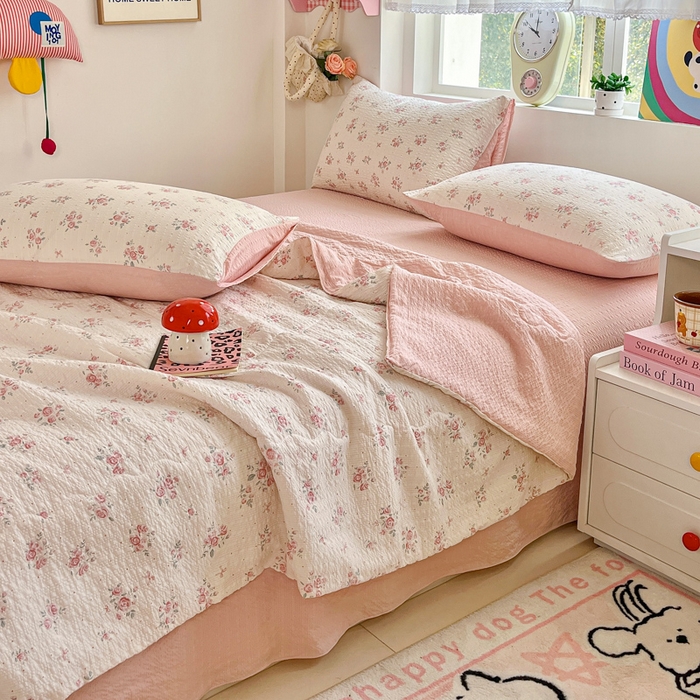 91家纺网 家纺一手货源 找家纺 利禾家纺 2026春夏新款泡芙纱简约夏被四件套夏凉被空调被 月光-简约