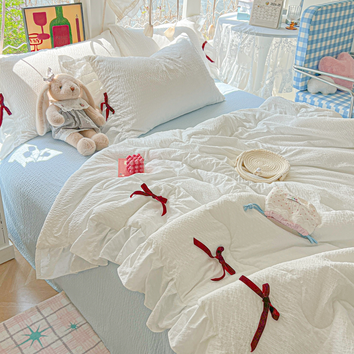 91家纺网 家纺一手货源 找家纺 （总）爱彼家纺 2026新款纯色花边蝴蝶结夏被空调被夏凉被