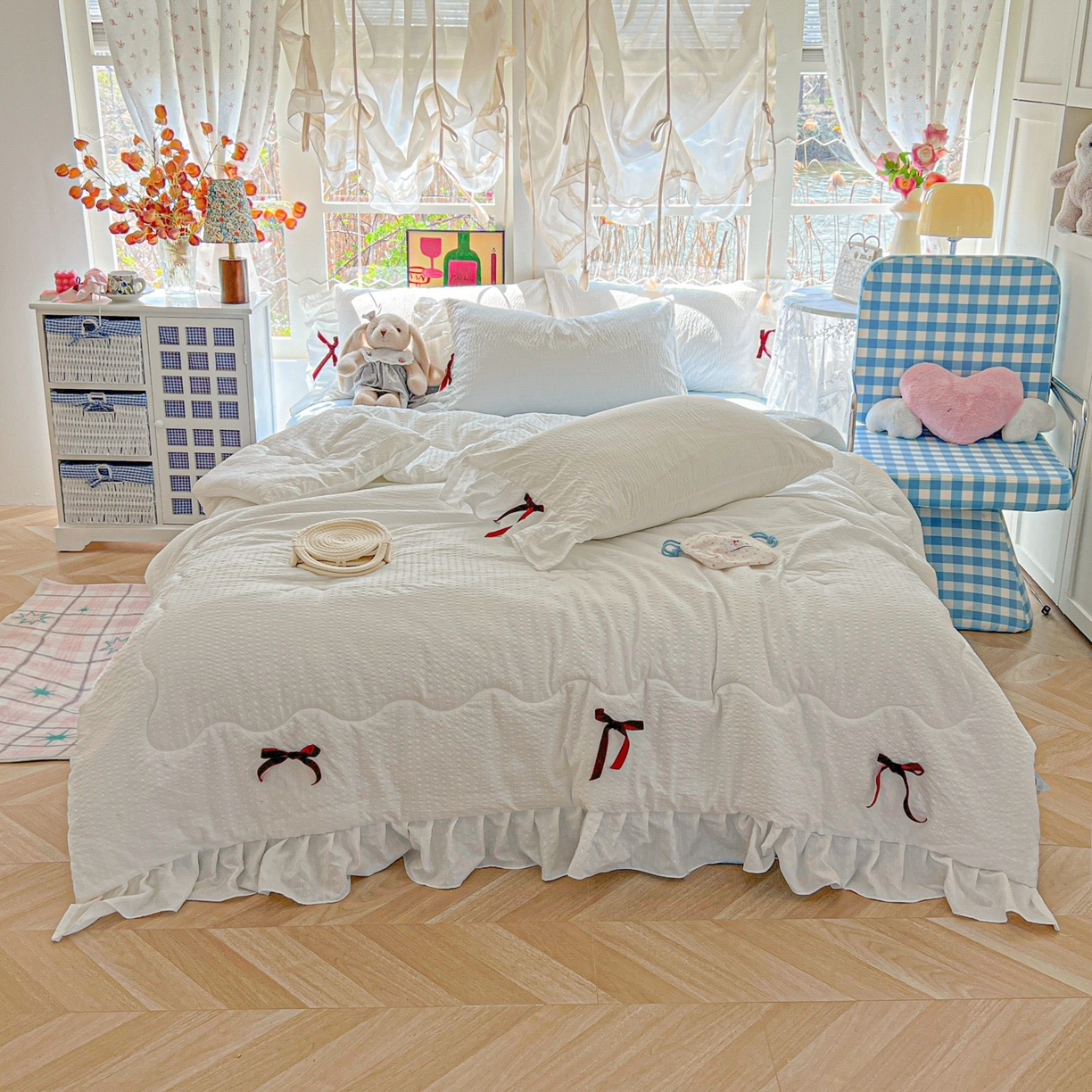 91家纺网 家纺一手货源 找家纺 （总）爱彼家纺 2026新款纯色花边蝴蝶结夏被空调被夏凉被