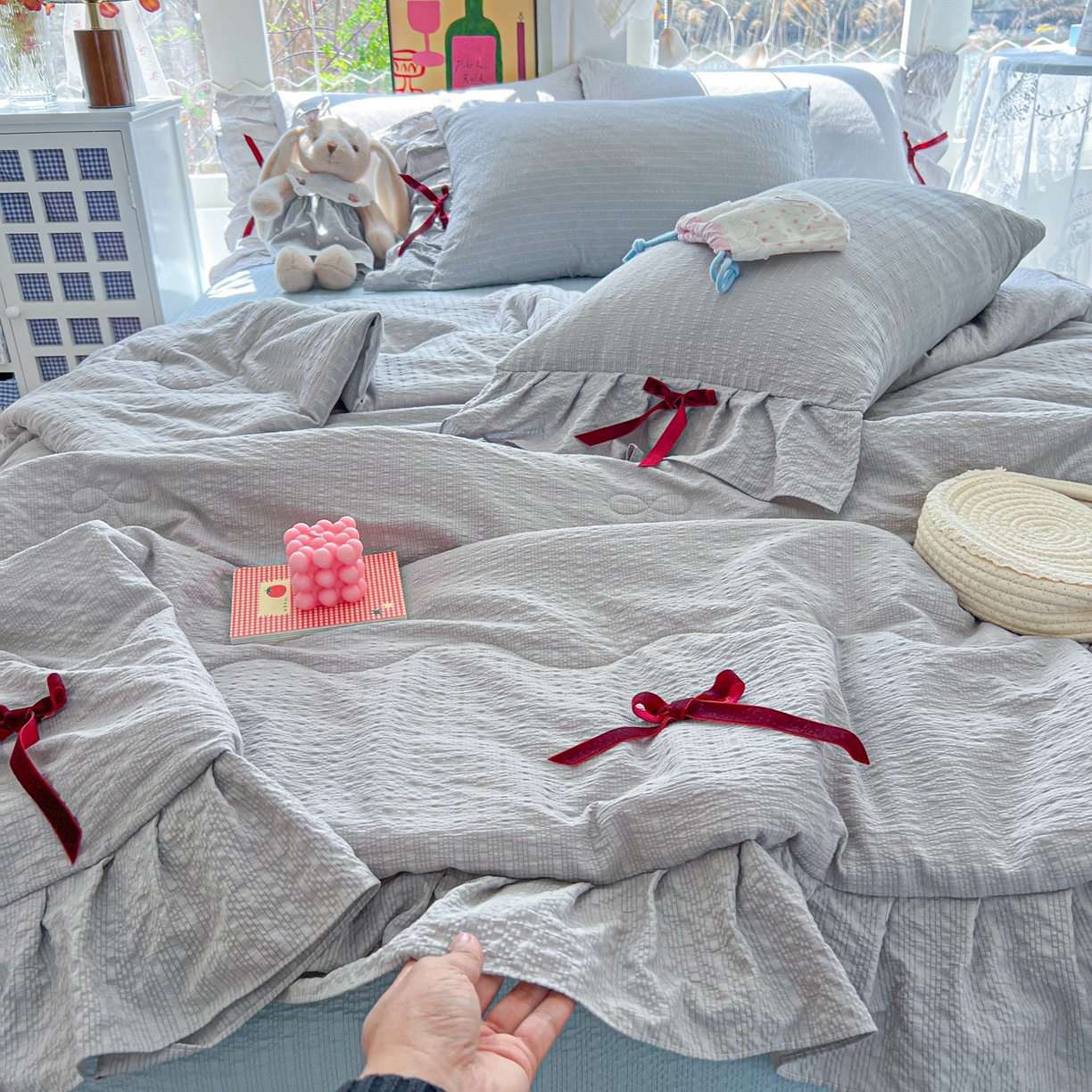 91家纺网 家纺一手货源 找家纺 （总）爱彼家纺 2026新款纯色花边蝴蝶结夏被空调被夏凉被