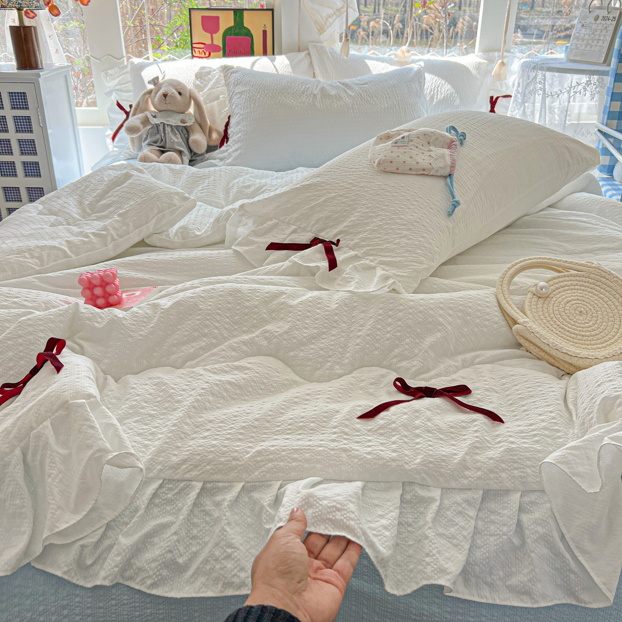 91家纺网 家纺一手货源 找家纺 （总）爱彼家纺 2026新款纯色花边蝴蝶结夏被空调被夏凉被