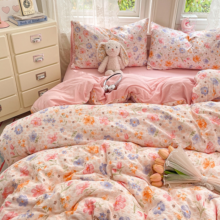 91家纺网 家纺一手货源 找家纺 梦卓家纺 2026新款超柔云感木棉双层纱四件套 花梦