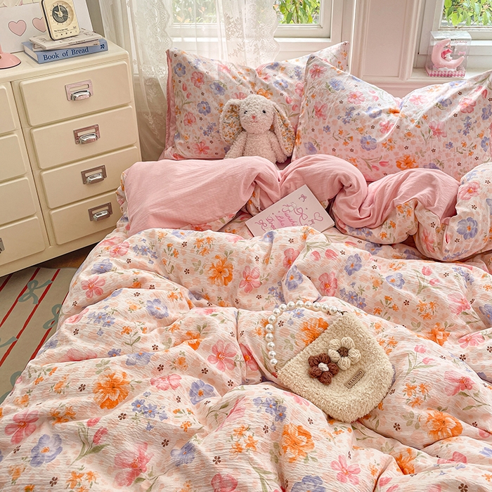 91家纺网 家纺一手货源 找家纺 梦卓家纺 2026新款超柔云感木棉双层纱四件套 花梦