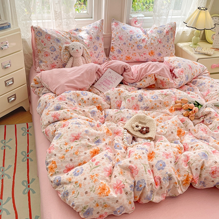 91家纺网 家纺一手货源 找家纺 梦卓家纺 2026新款超柔云感木棉双层纱四件套 花梦