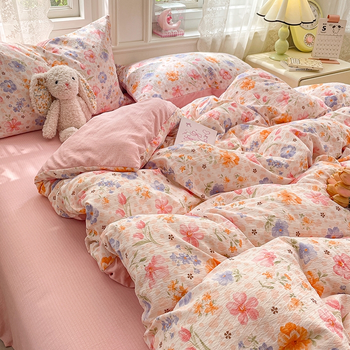 91家纺网 家纺一手货源 找家纺 梦卓家纺 2026新款超柔云感木棉双层纱四件套 花梦