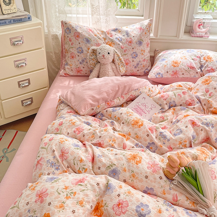 91家纺网 家纺一手货源 找家纺 梦卓家纺 2026新款超柔云感木棉双层纱四件套 花梦