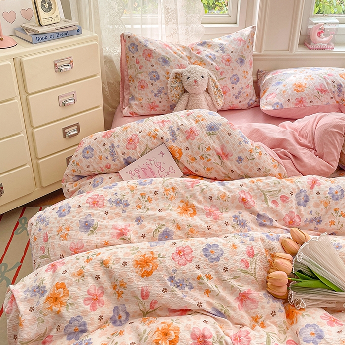 91家纺网 家纺一手货源 找家纺 梦卓家纺 2026新款超柔云感木棉双层纱四件套 花梦