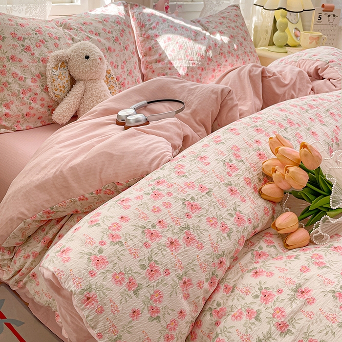 梦卓家纺 2026新款超柔云感木棉双层纱四件套 花田