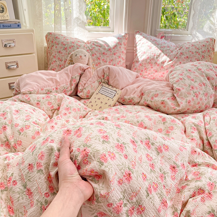 91家纺网 家纺一手货源 找家纺 梦卓家纺 2026新款超柔云感木棉双层纱四件套 花田