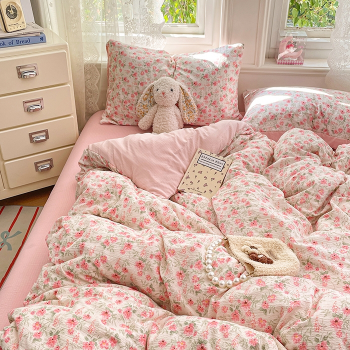 91家纺网 家纺一手货源 找家纺 梦卓家纺 2026新款超柔云感木棉双层纱四件套 花田