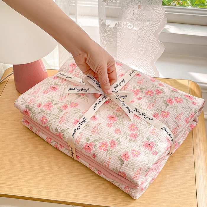 91家纺网 家纺一手货源 找家纺 梦卓家纺 2026新款超柔云感木棉双层纱四件套 花田