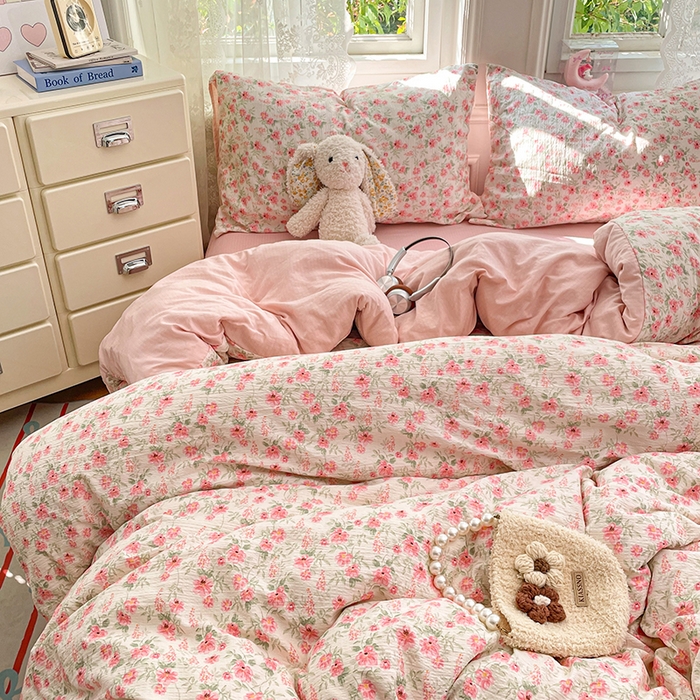 91家纺网 家纺一手货源 找家纺 梦卓家纺 2026新款超柔云感木棉双层纱四件套 花田