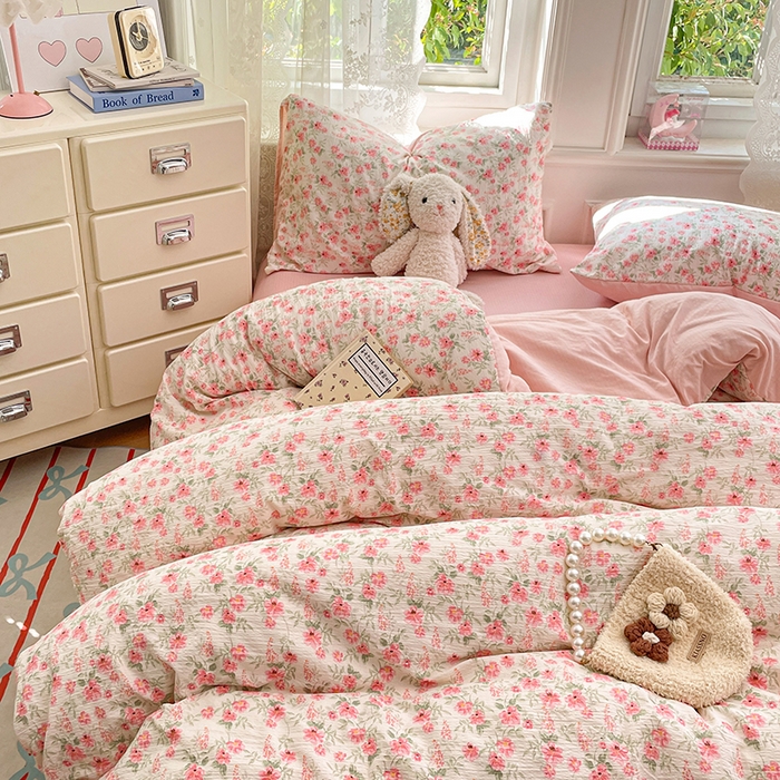 91家纺网 家纺一手货源 找家纺 梦卓家纺 2026新款超柔云感木棉双层纱四件套 花田