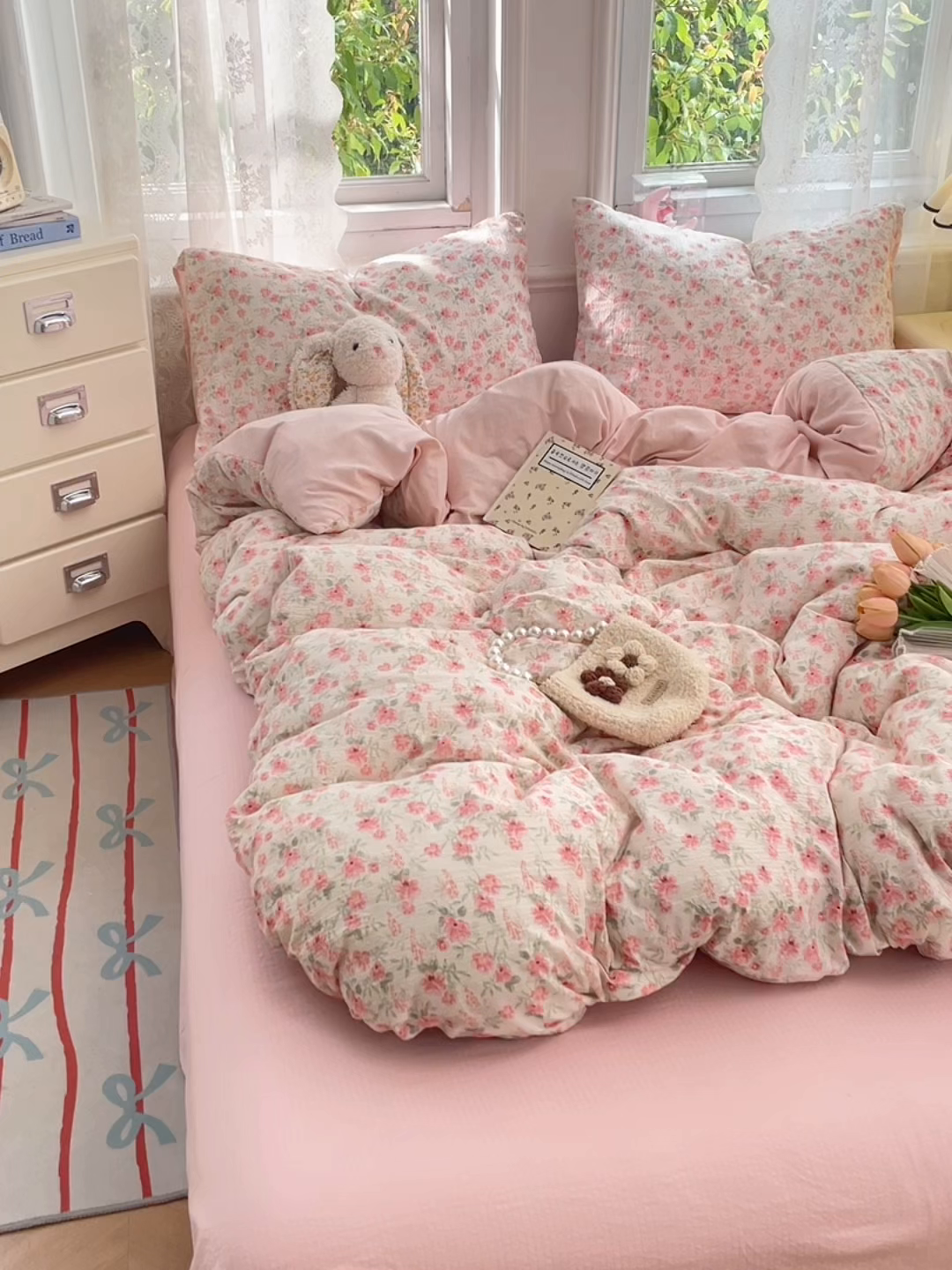 91家纺网 家纺一手货源 找家纺 梦卓家纺 2026新款超柔云感木棉双层纱四件套 花田