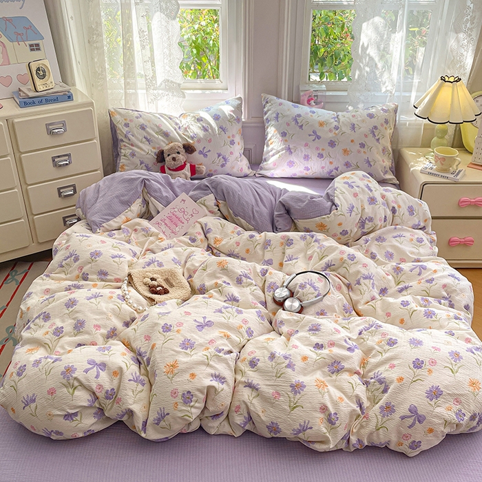 91家纺网 家纺一手货源 找家纺 梦卓家纺 2026新款超柔云感木棉双层纱四件套 花序