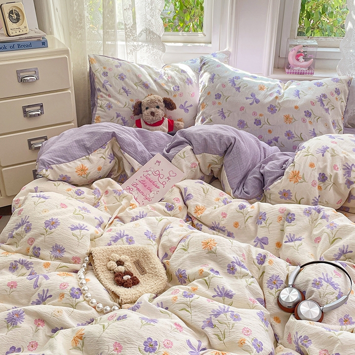 91家纺网 家纺一手货源 找家纺 梦卓家纺 2026新款超柔云感木棉双层纱四件套 花序