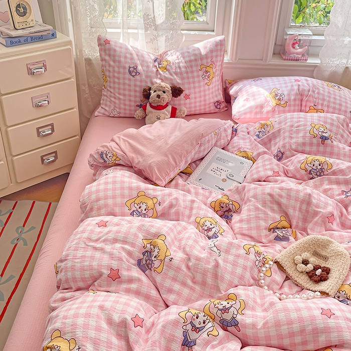 91家纺网 家纺一手货源 找家纺 梦卓家纺 2026新款超柔云感木棉双层纱四件套 美少女战士