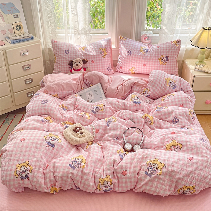 91家纺网 家纺一手货源 找家纺 梦卓家纺 2026新款超柔云感木棉双层纱四件套 美少女战士