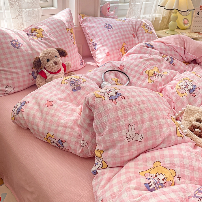 91家纺网 家纺一手货源 找家纺 梦卓家纺 2026新款超柔云感木棉双层纱四件套 美少女战士