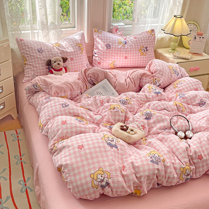 91家纺网 家纺一手货源 找家纺 梦卓家纺 2026新款超柔云感木棉双层纱四件套 美少女战士