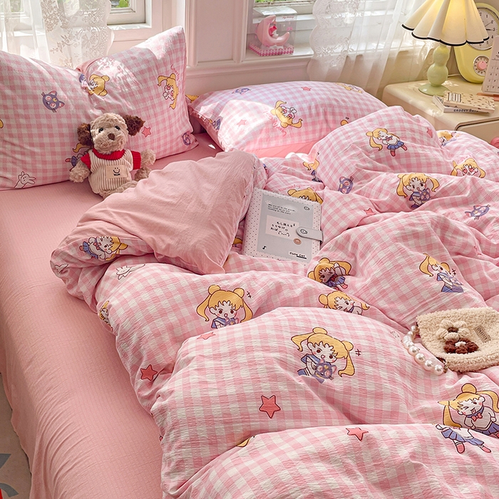 91家纺网 家纺一手货源 找家纺 梦卓家纺 2026新款超柔云感木棉双层纱四件套 美少女战士