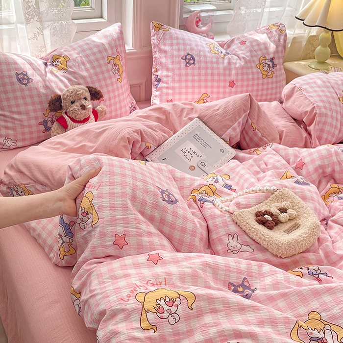 91家纺网 家纺一手货源 找家纺 梦卓家纺 2026新款超柔云感木棉双层纱四件套 美少女战士