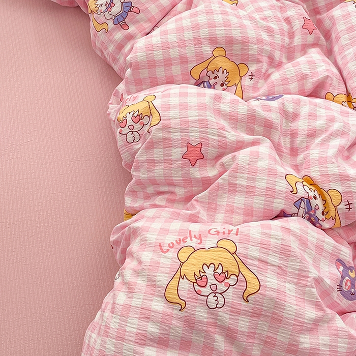 91家纺网 家纺一手货源 找家纺 梦卓家纺 2026新款超柔云感木棉双层纱四件套 美少女战士